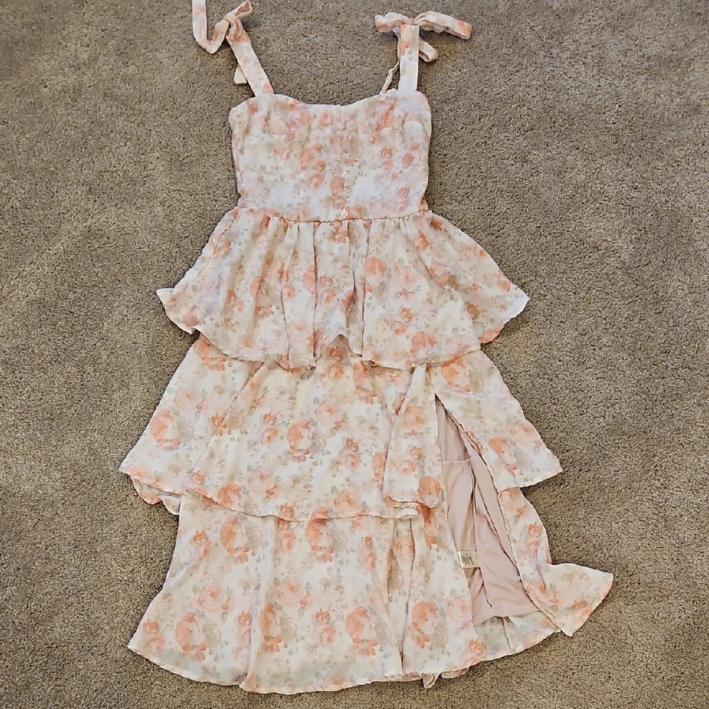 Altar'd State Floral Tiered Dress in Pink and Cream